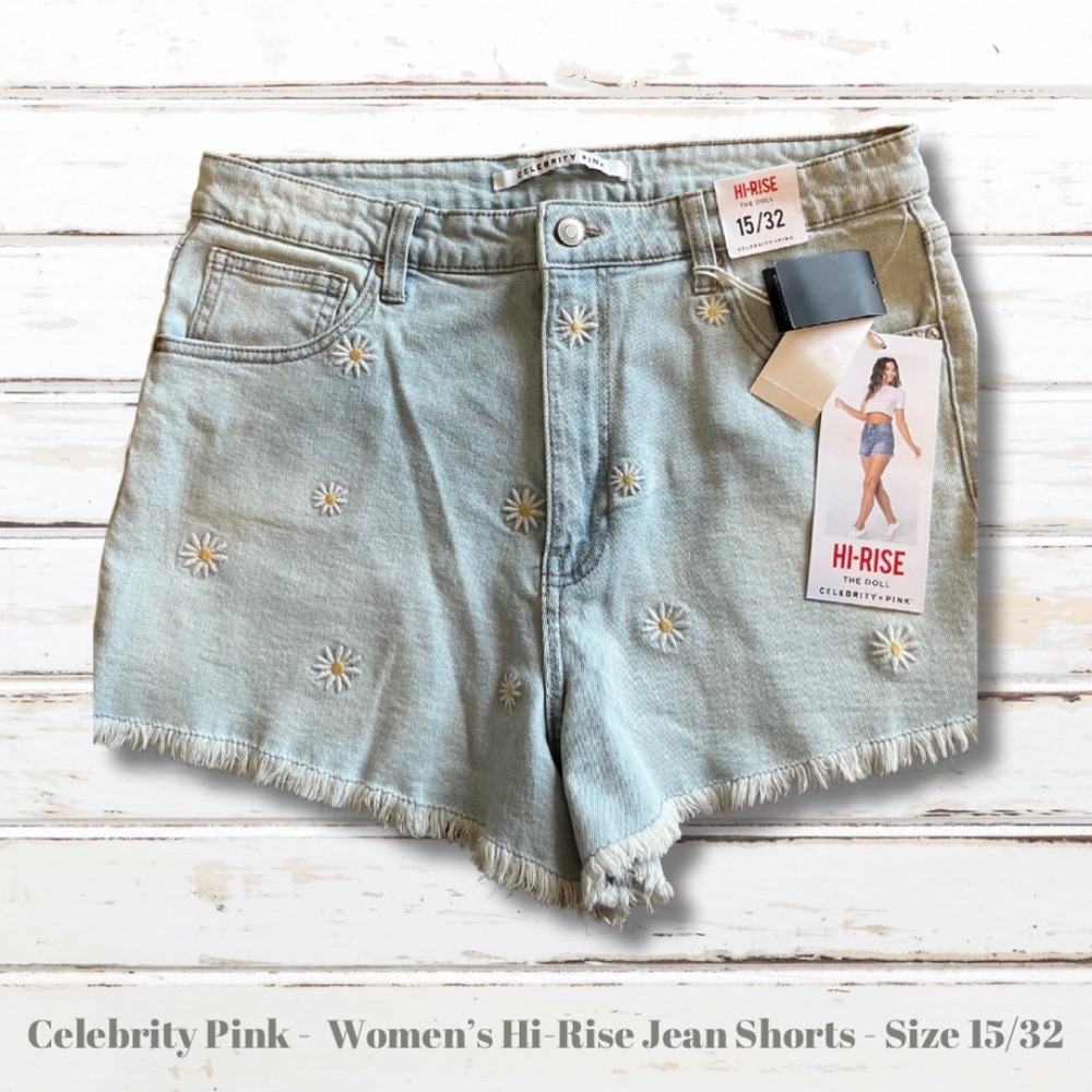 Celebrity Pink Womens Hi Rise The Doll Style Floral Women Denim Shorts New 15/32